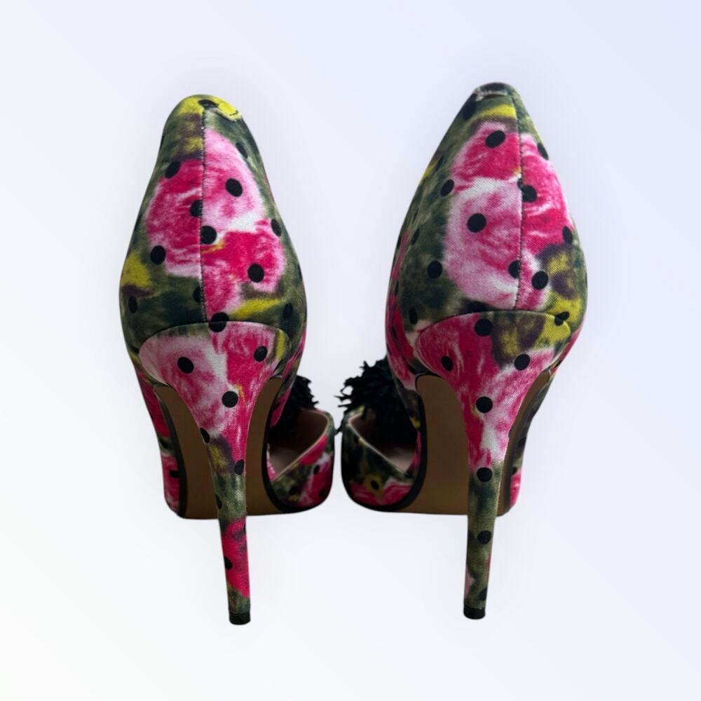 Betsey Johnson Harly Floral Polka Dot Pom Pom Pointed Toe Stiletto Pumps Heels 7 - Picture 4 of 7
